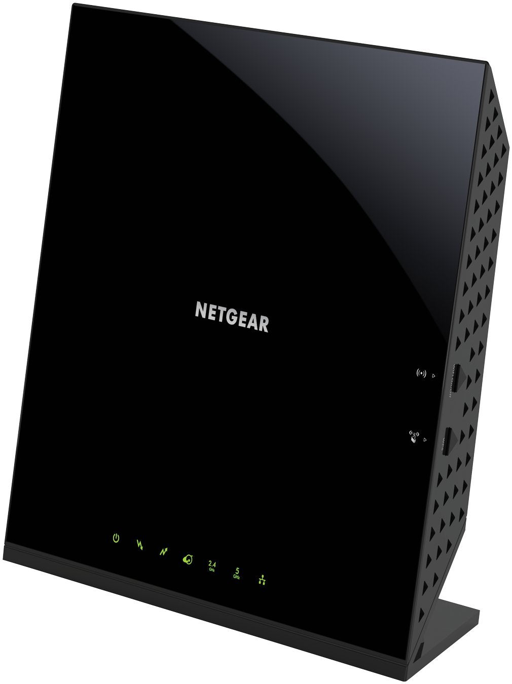NETGEAR C6250 front view shows a compact modem-router for reliable home Wi-Fi
