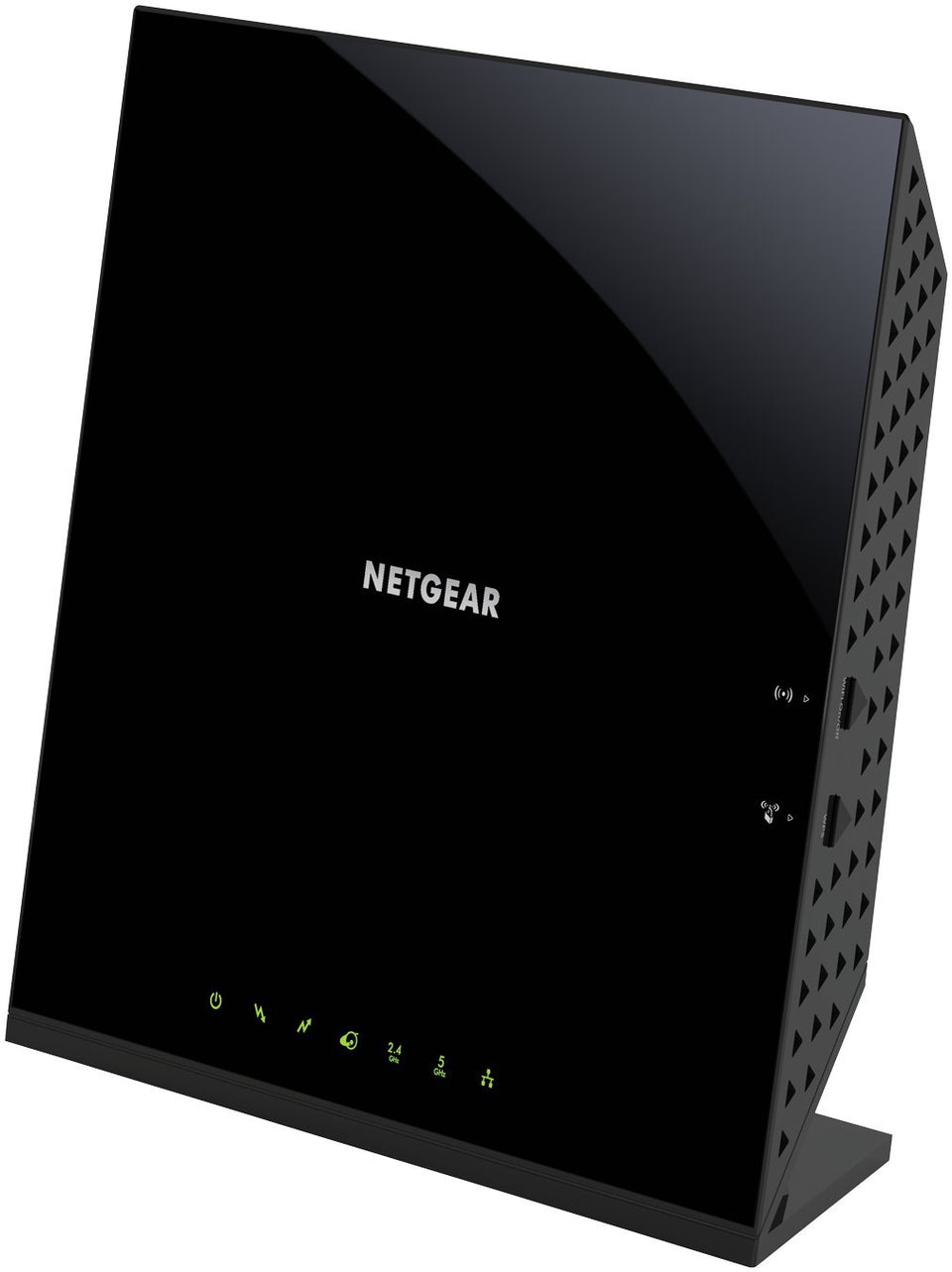 NETGEAR C6250 front view shows a compact modem-router for reliable home Wi-Fi