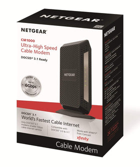 NETGEAR CM1000 router setup image showing easy integration