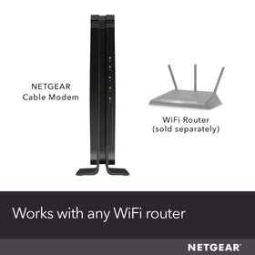 NETGEAR CM500 rear port closeup showing coax and gigabit Ethernet for easy setup