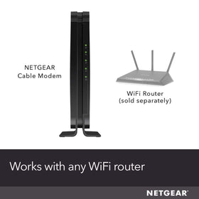 NETGEAR CM500 rear ports closeup highlighting Ethernet and coax connections benefit