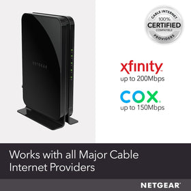 NETGEAR CM500 side label closeup showing model and certification for peace of mind