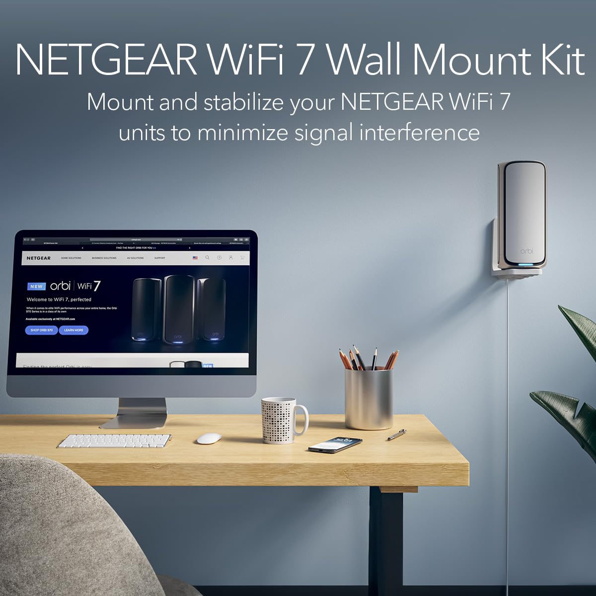 NETGEAR close detail of bracket slots and screws showing durable fit benefit