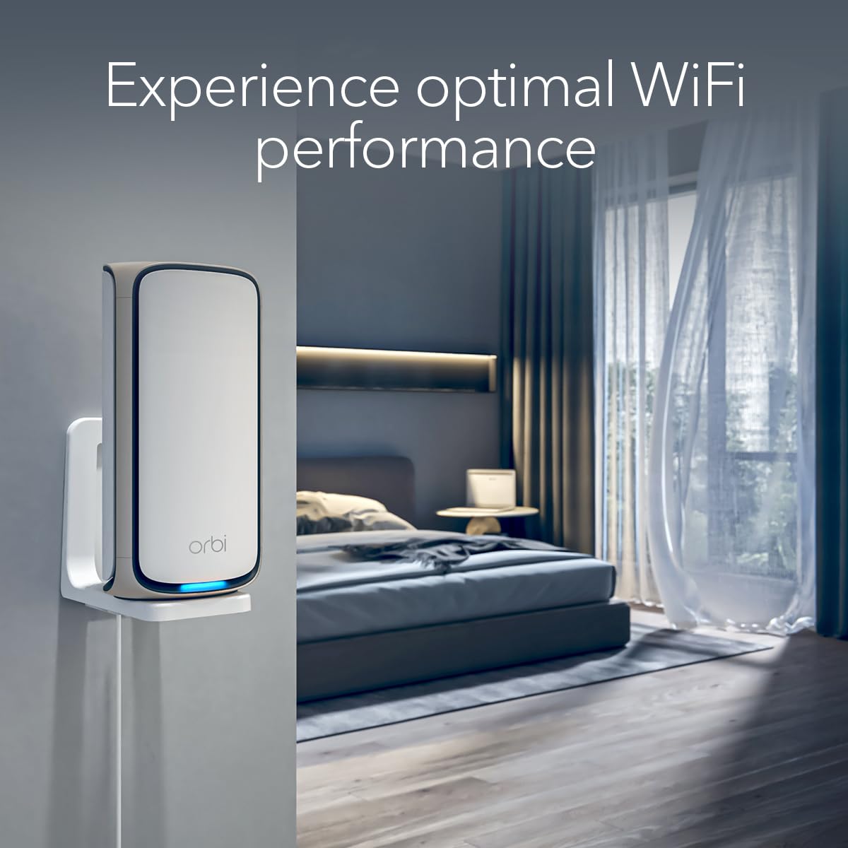 NETGEAR mounted router in living room showing improved placement benefit