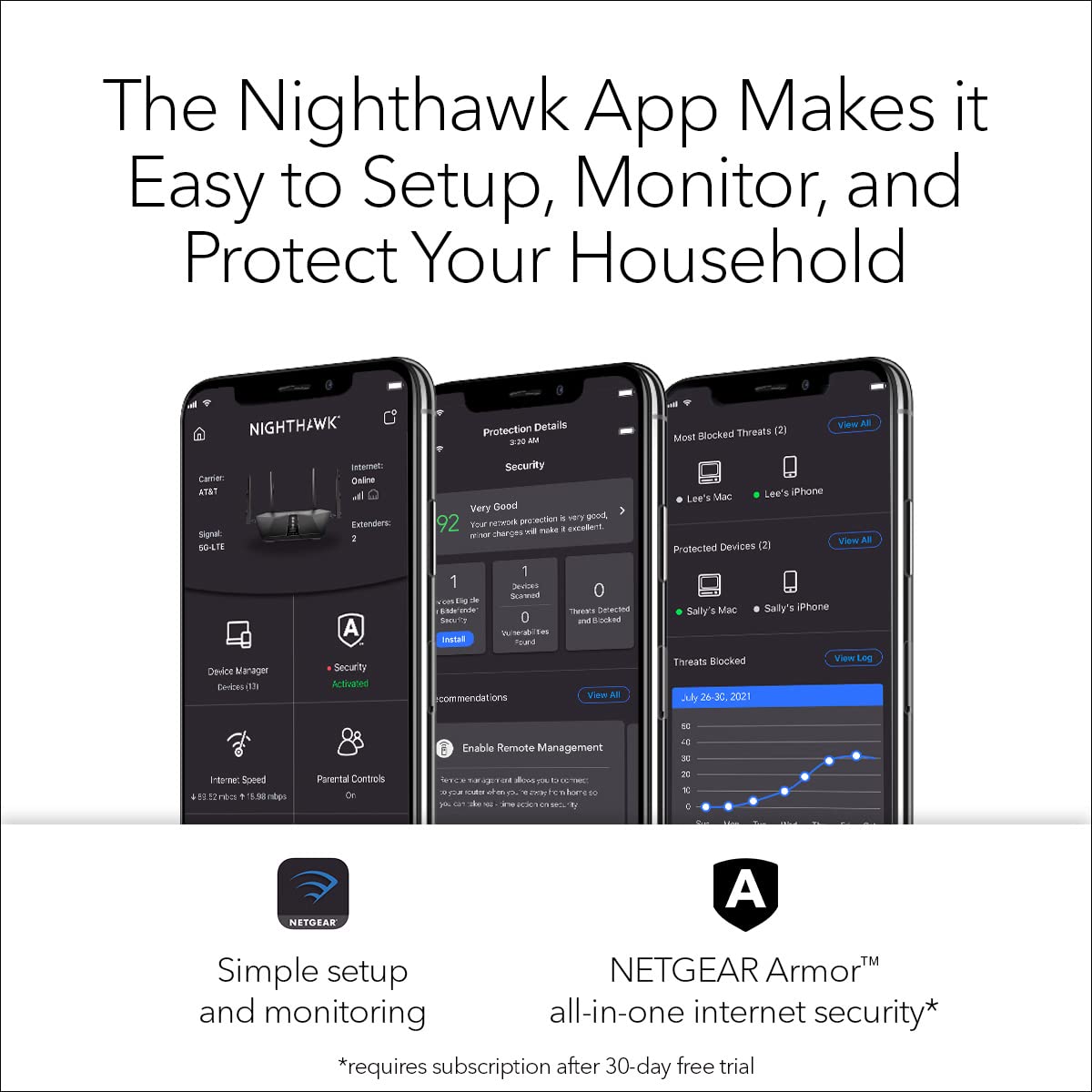 NETGEAR Nighthawk app management screen showing easy WiFi setup.