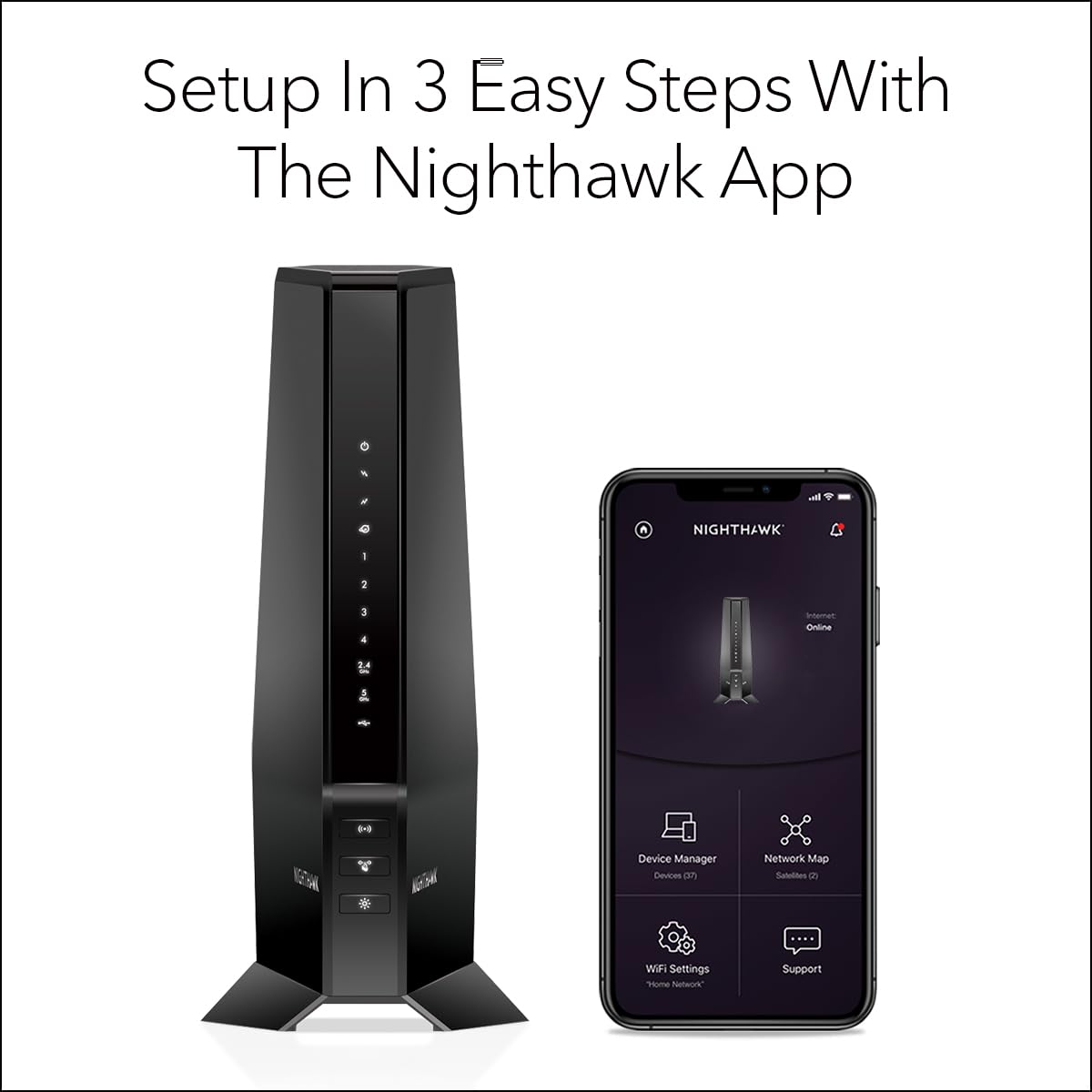 Nighthawk app displaying quick setup and device management