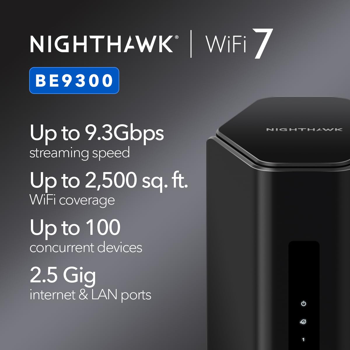 NETGEAR Nighthawk BE9300 rear ports showing multiple Ethernet options for wired devices