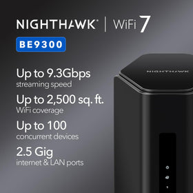 NETGEAR Nighthawk BE9300 rear ports showing multiple Ethernet options for wired devices