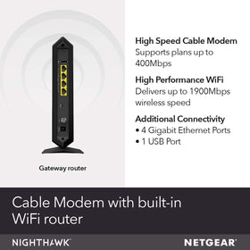 NETGEAR Nighthawk C7000 back panel showing coax and Ethernet ports.