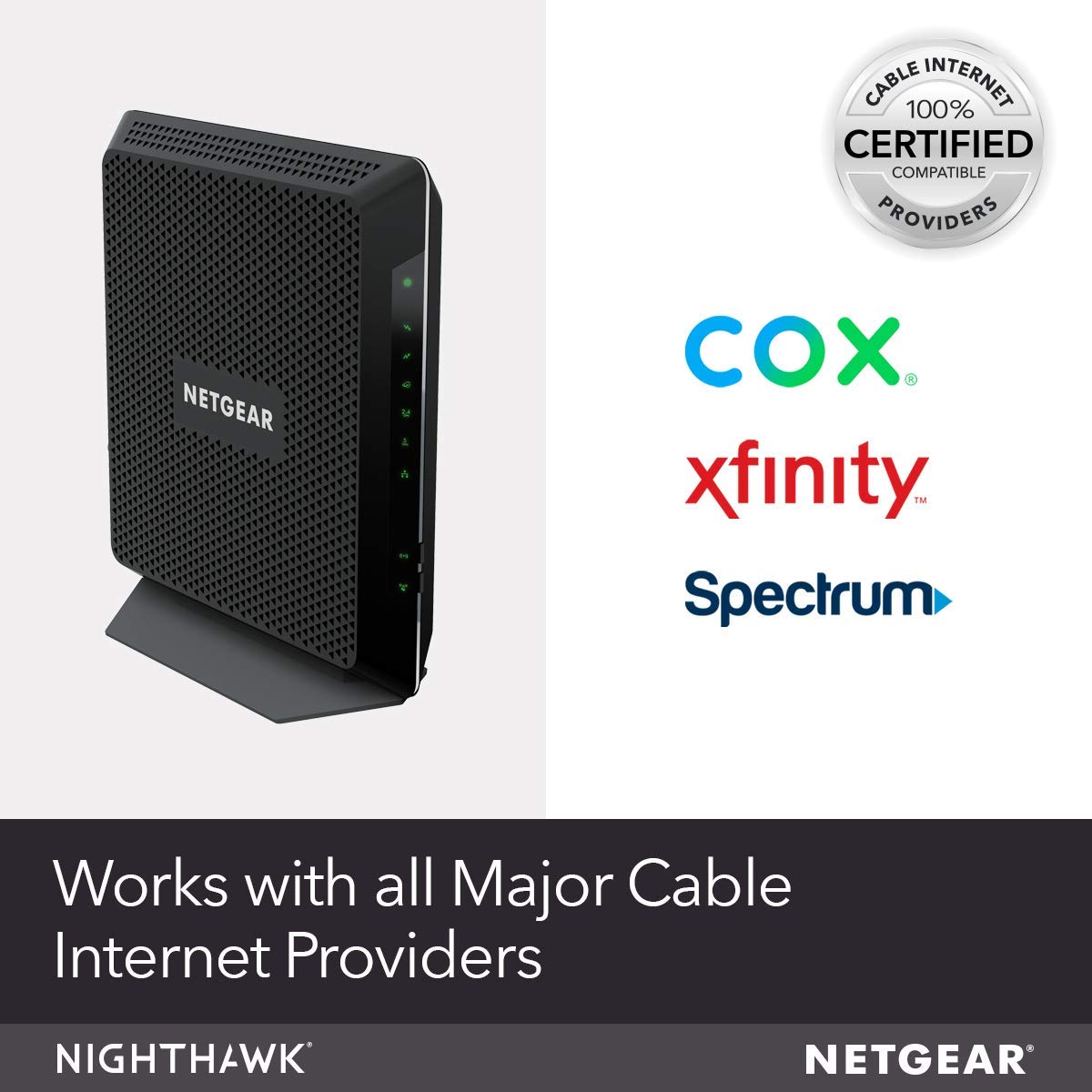 NETGEAR Nighthawk C7000 LED indicators glow to show activity and status.