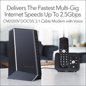 NETGEAR Nighthawk CM2050V back ports for 2.5Gbps Ethernet