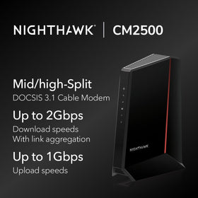 CM2500 ports close-up showing dual Gigabit Ethernet for fast LAN