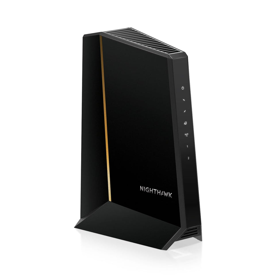NETGEAR Nighthawk CM3000 front view for space-saving home networking upgrades.