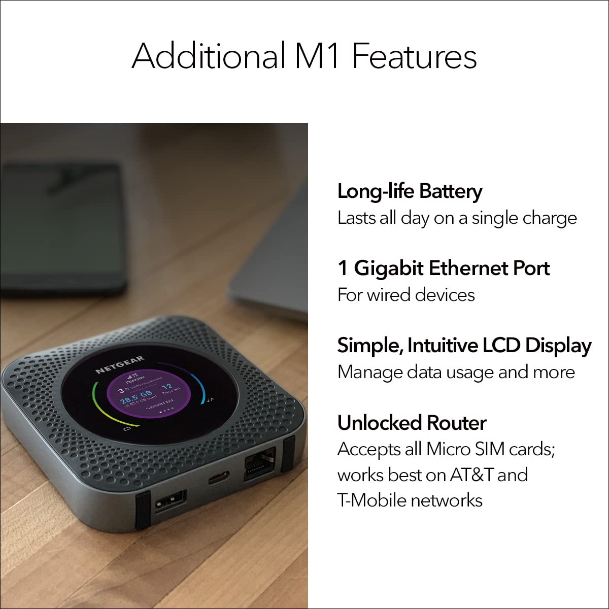 NETGEAR Nighthawk M1 external antenna image shows improved signal reception.