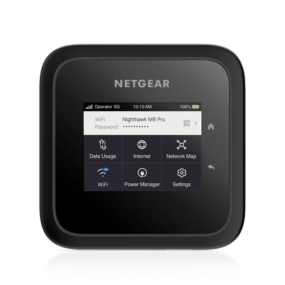 NETGEAR Nighthawk M6 Pro front view showing compact hotspot for reliable 5G connectivity on the go