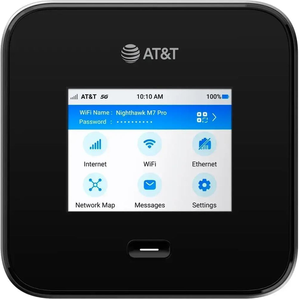 NETGEAR Nighthawk M7 Pro front view, portable hotspot ready for travel