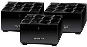 Netgear Nighthawk MK6W front view, sleek black mesh design for seamless home WiFi.