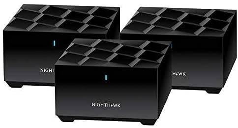 Netgear Nighthawk MK6W front view, sleek black mesh design for seamless home WiFi.