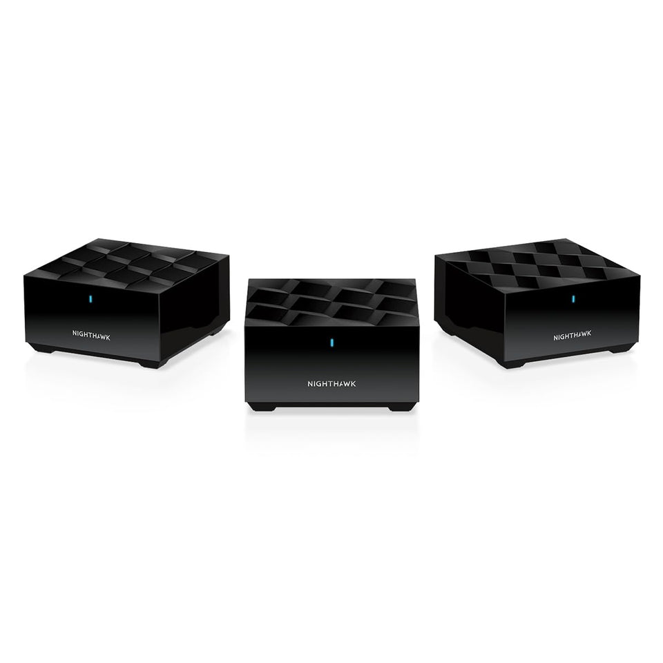 NETGEAR Nighthawk MK73S router front view highlighting strong coverage.