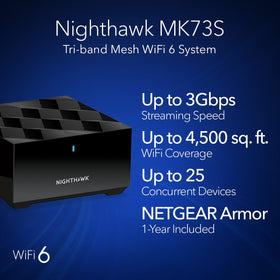 NETGEAR Nighthawk MK73S satellite extender mounted on wall extending mesh.