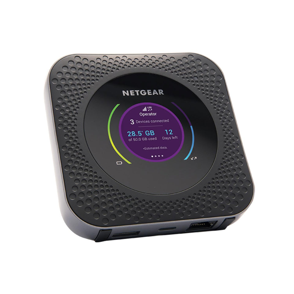 NETGEAR Nighthawk MR1100 front view showing compact design and dual-band capability.