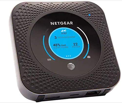 NETGEAR Nighthawk MR1100 LCD display emphasizes quick status and settings for mobile Wi-Fi management.