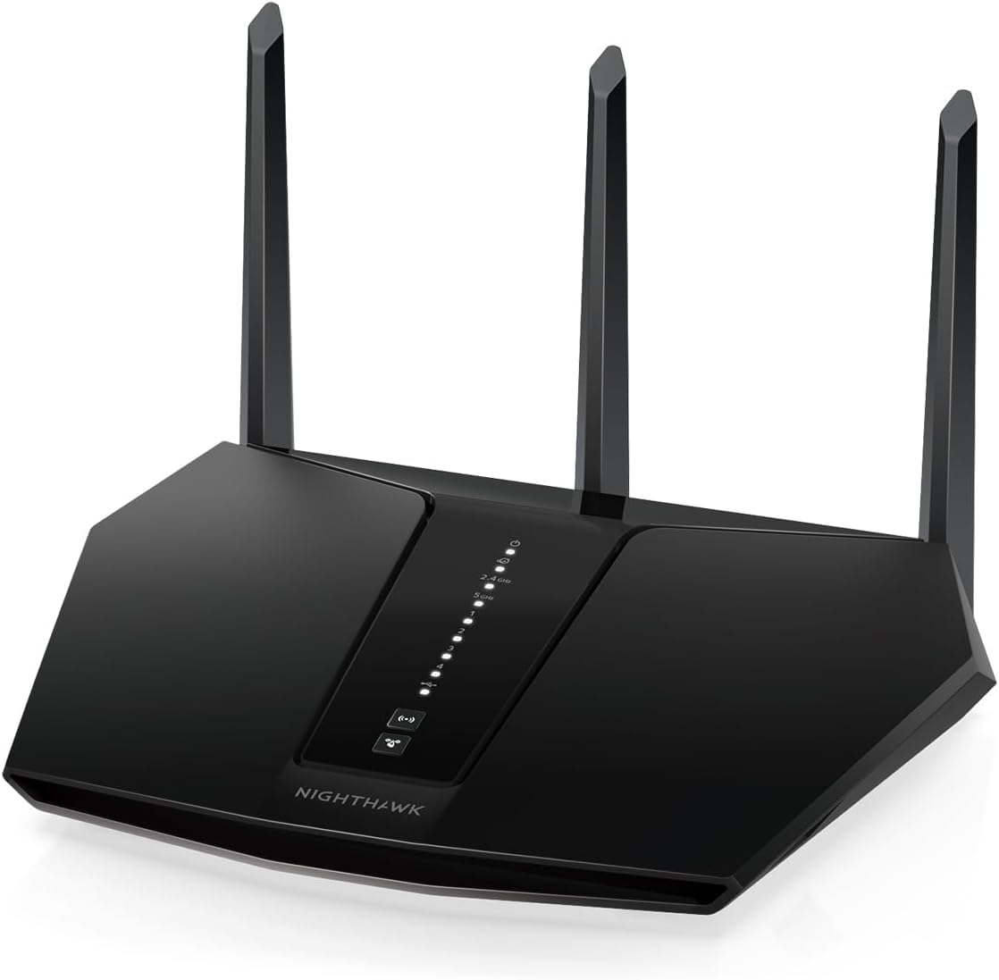 NETGEAR Nighthawk RAX29 front view showcasing AX2400 speed for smooth streaming.