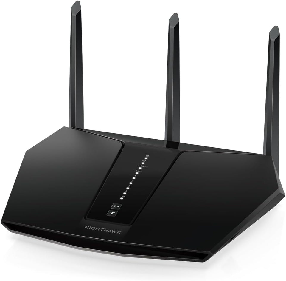 NETGEAR Nighthawk RAX29 front view showcasing AX2400 speed for smooth streaming.