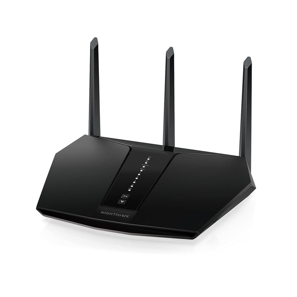 NETGEAR Nighthawk front view showing sleek design and signal strength benefit