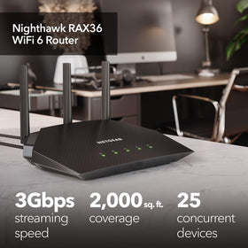 NETGEAR Nighthawk RAX36 front view showing compact dual-band router