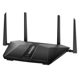 NETGEAR Nighthawk RAX41 router in a living room showing quick setup and fast WiFi.