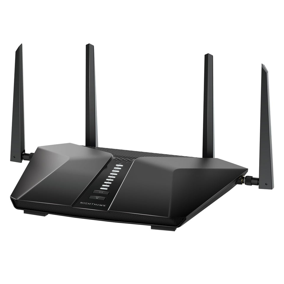 NETGEAR Nighthawk RAX41 router in a living room showing quick setup and fast WiFi.