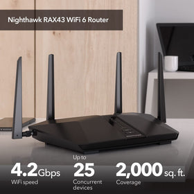 NETGEAR Nighthawk RAX43 coverage multi-room demonstrates wide wireless reach.