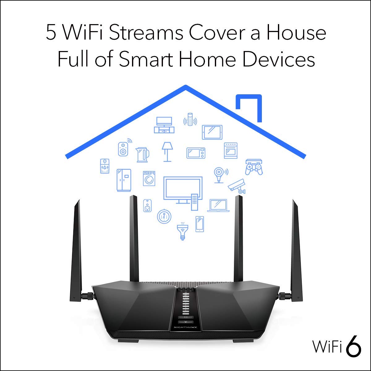 Nighthawk RAX43 on a desk illustrating easy home setup.