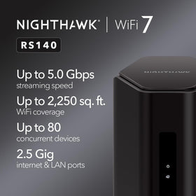 NETGEAR Nighthawk RS140 top-angle view showing antennas optimized for wide coverage throughout home.