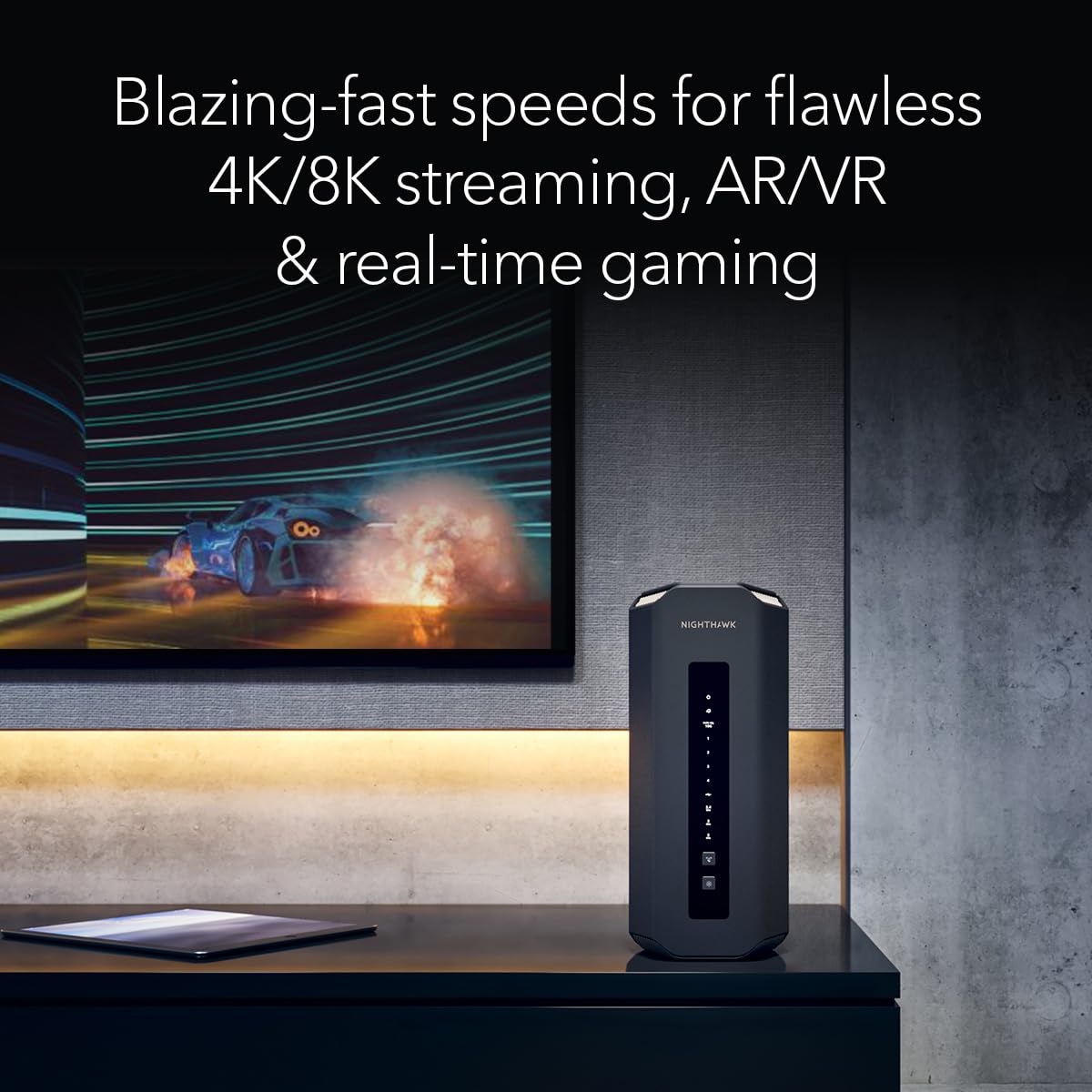 NETGEAR Nighthawk RS700S side view highlights 10 Gig port for fast connectivity