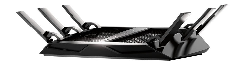 NETGEAR Nighthawk X6 router front view showing tri-band design for seamless connectivity.