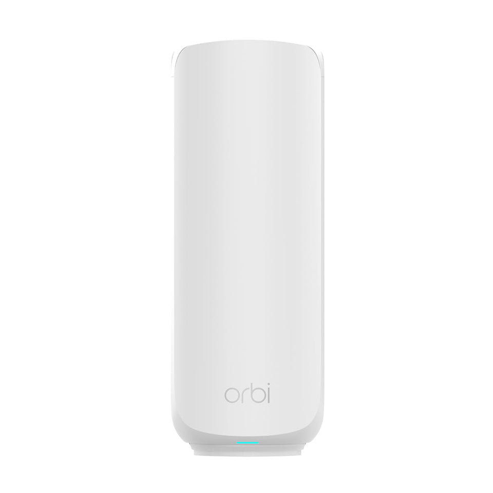 NETGEAR Orbi 360 satellite front view showing compact design for whole-home mesh expansion.