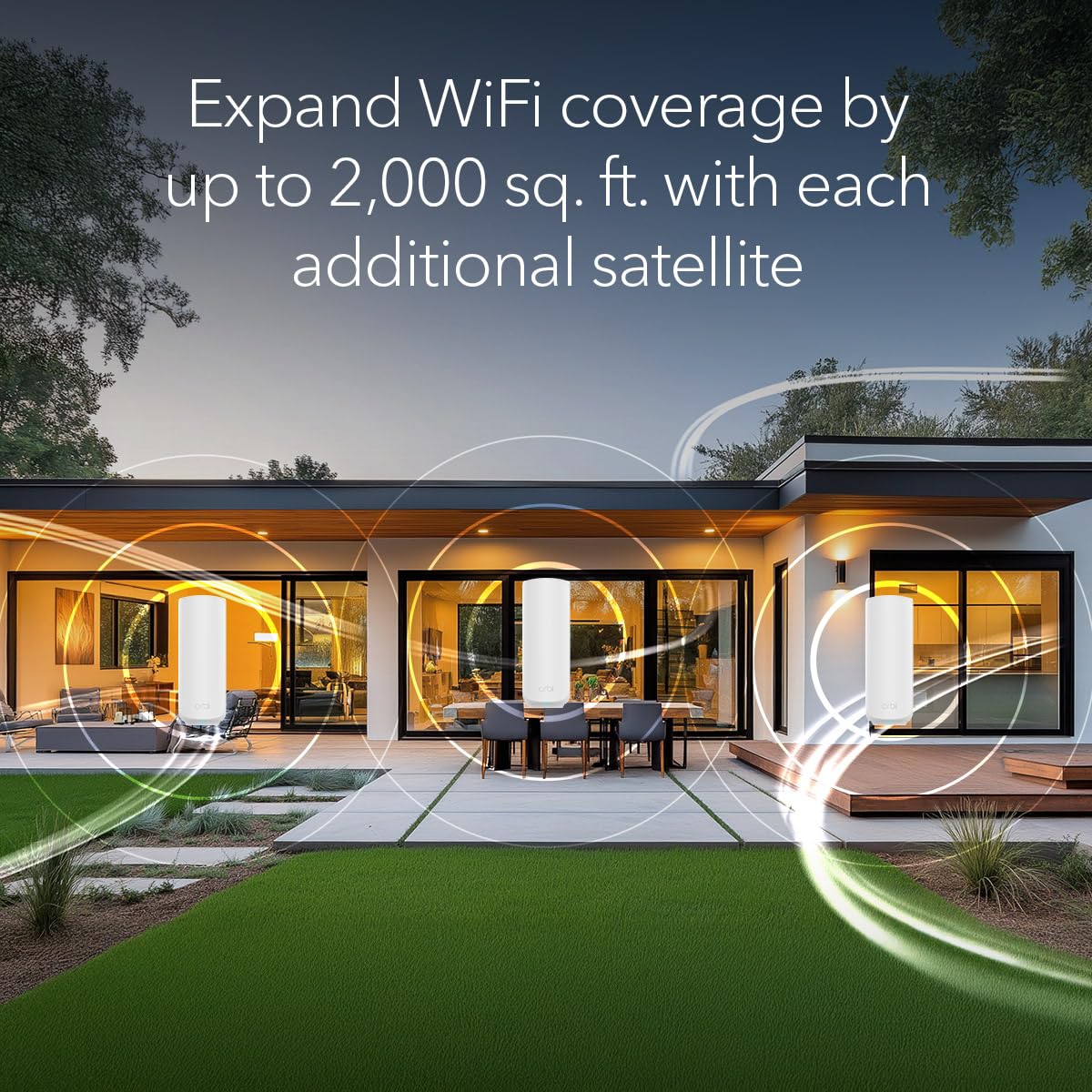 NETGEAR Orbi 360 satellite indoor coverage map highlights expanded WiFi reach across rooms.
