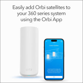 NETGEAR Orbi 360 satellite on-table placement illustrates discreet home integration.
