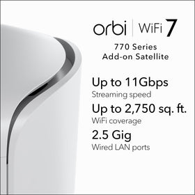 NETGEAR Orbi 770 front view shows a compact satellite ready to boost coverage.