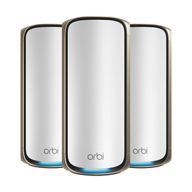 NETGEAR Orbi 970 router front view highlighting WiFi 7 performance for whole-home coverage