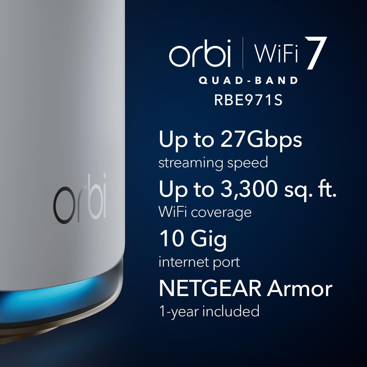 NETGEAR Orbi 970 Series router back ports reveal 10 Gb Ethernet and expandability.