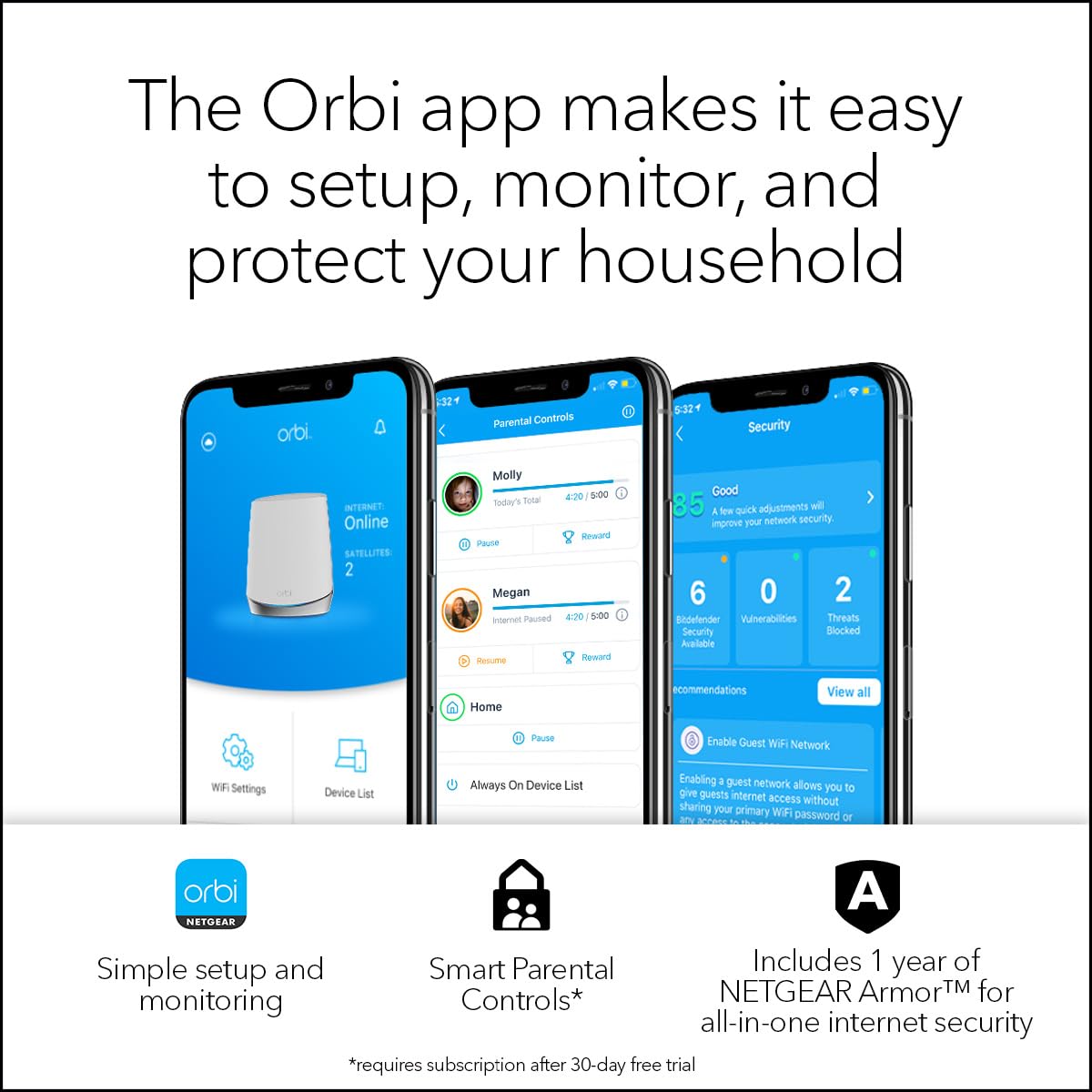 NETGEAR Armor security interface within the Orbi app