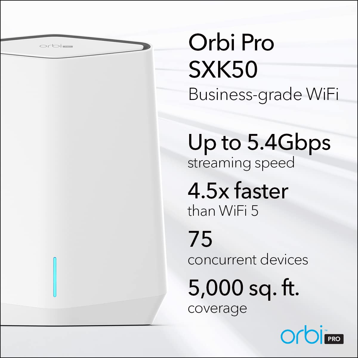 NETGEAR Orbi Pro WiFi 6 satellite extends coverage to larger spaces.