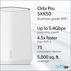 NETGEAR Orbi Pro WiFi 6 satellite extends coverage to larger spaces.