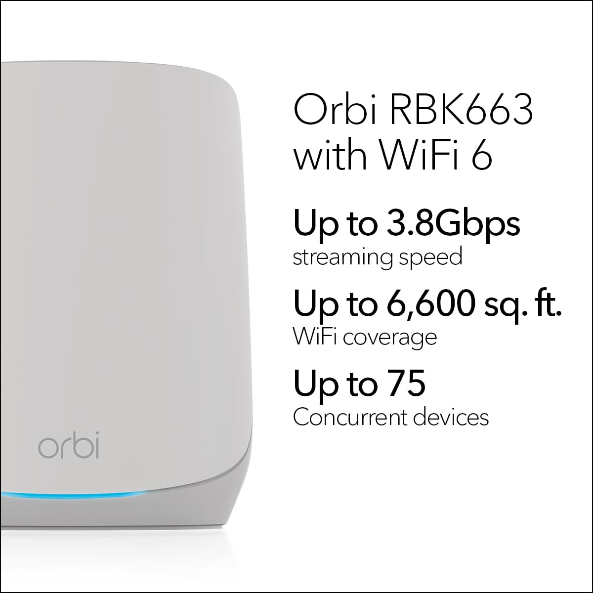 NETGEAR Orbi RBK663 satellite unit extending mesh coverage to far rooms