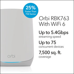 NETGEAR Orbi RBK763 WiFi 6 system delivers high-speed coverage across large homes.