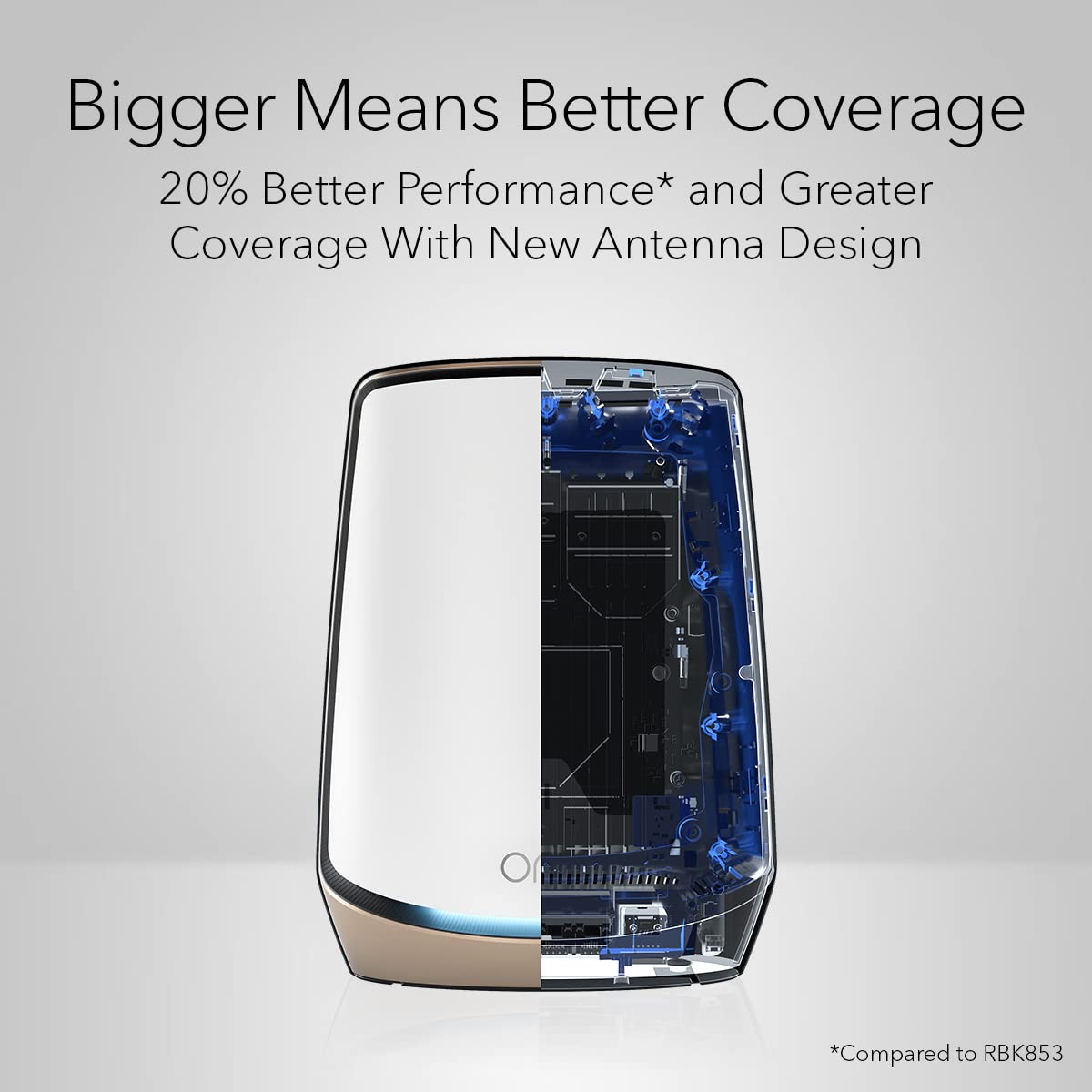 NETGEAR Orbi RBK863S satellite in backyard demonstrates yard-to-home coverage