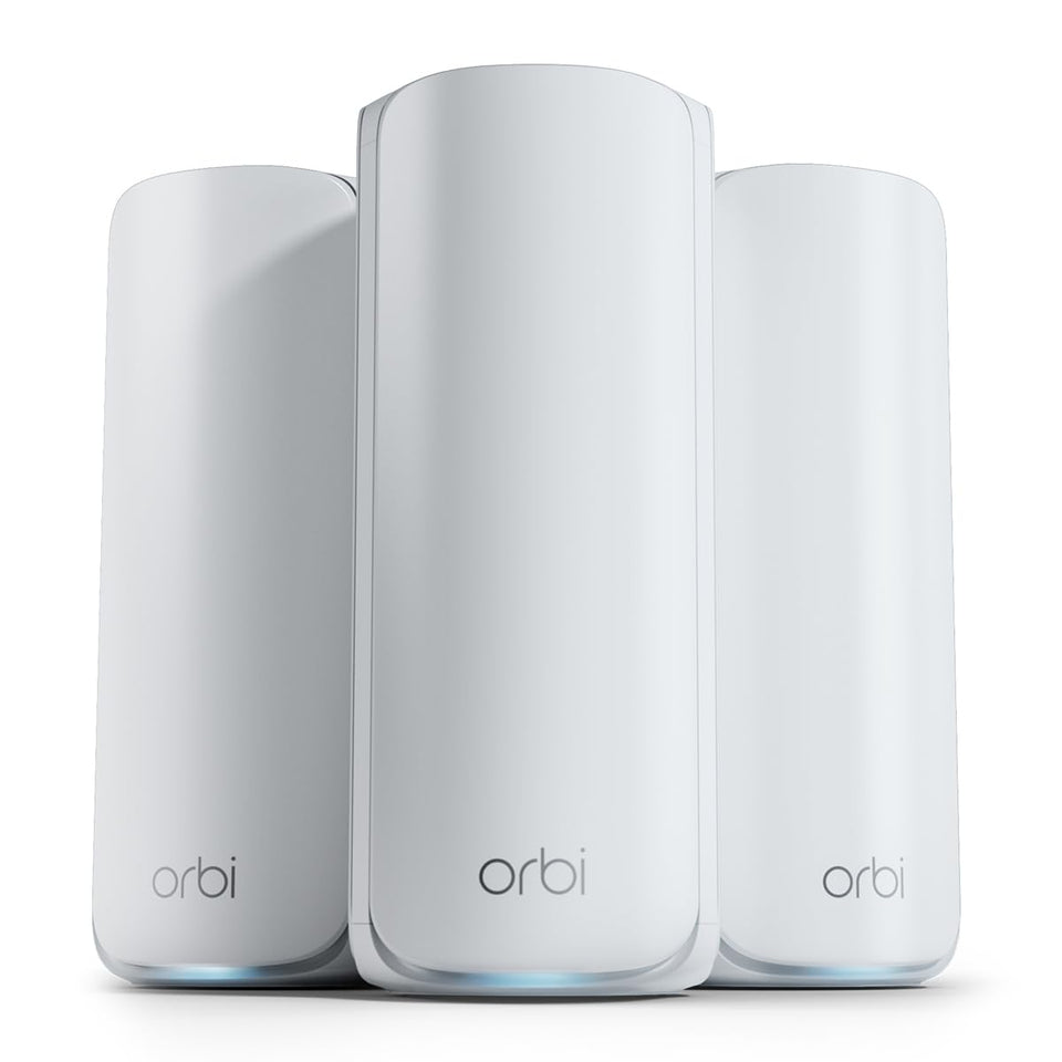 NETGEAR Orbi router front view showing tri-band WiFi 7 for fast home coverage